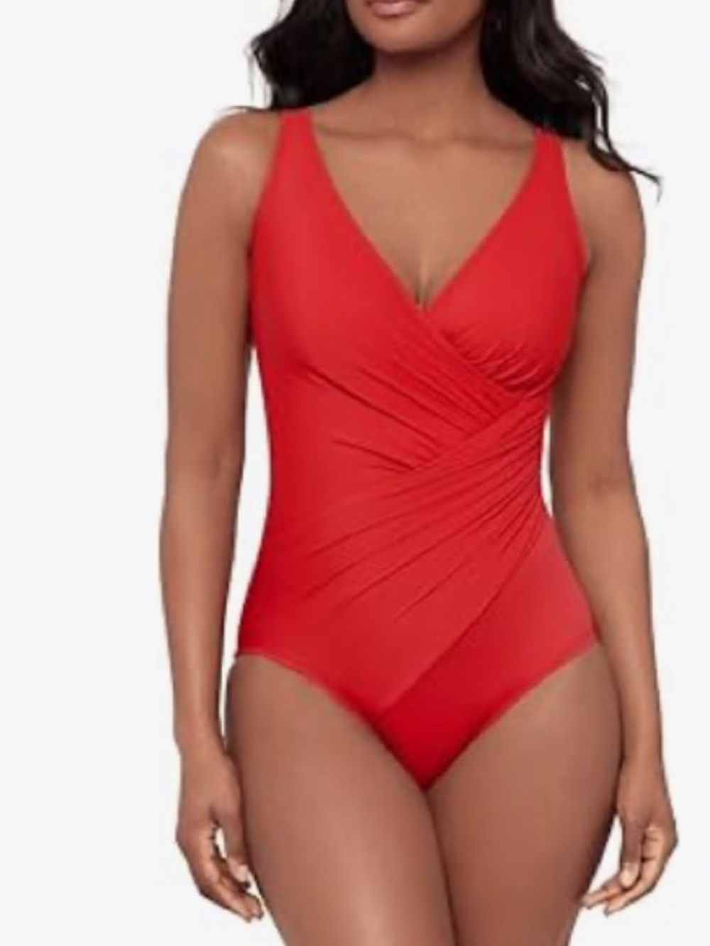 Miraclesuit Red V-Neck Ruched Tummy Control One-Piece